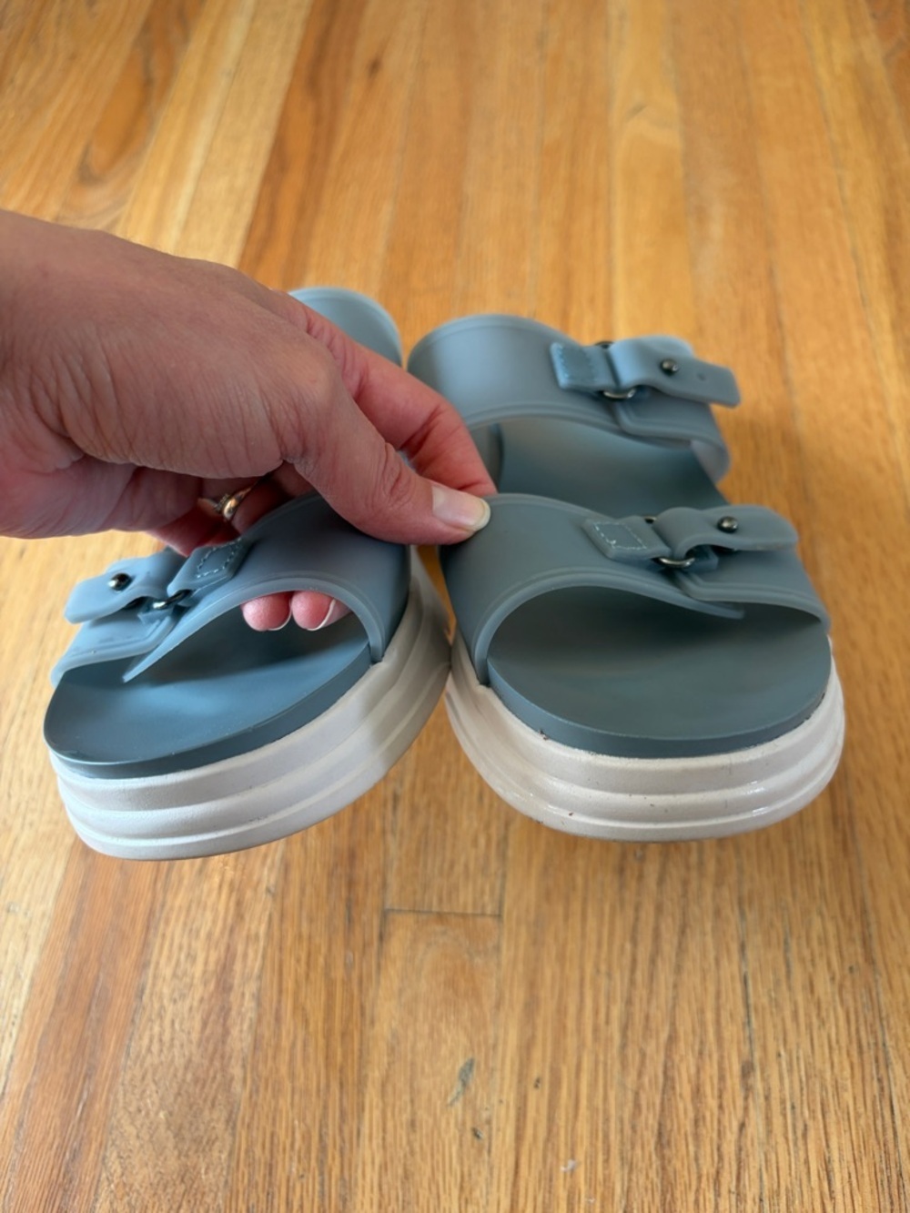 JBU Dusty Blue Double Buckle Slide Sandals - Picture 6 of 6